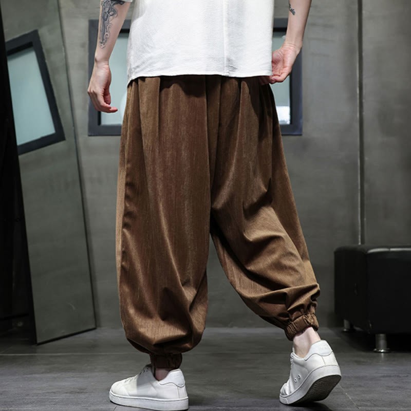 Solid Color Corduroy Drawstring Thermal Men's Harem Pants With Pockets