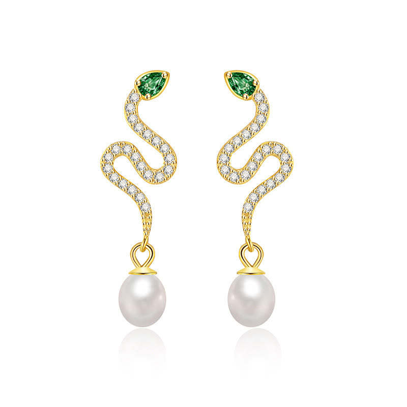 925 Sterling Silver Pearl Year Of The Snake Blessing Earrings