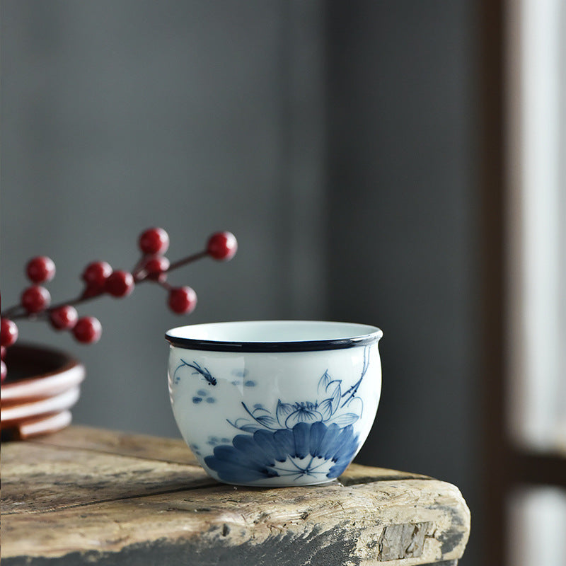 Koi Fish Lotus Flower Leaf Mountains Tree Ceramic Teacup Kung Fu Tea Cup 130ml