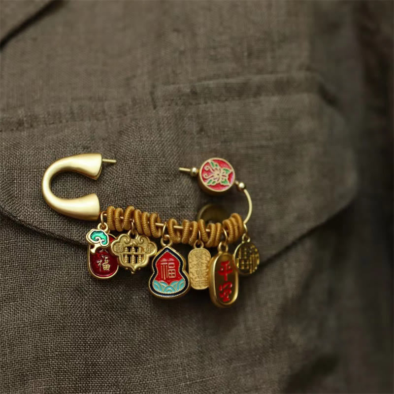 Fu Character Butterfly Safe And Well Brass Fortune Brooch