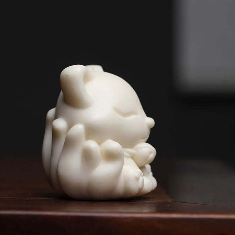 Mini Nine-Tailed Fox Ivory Fruit Sandalwood Green Sandalwood Blessing Decoration