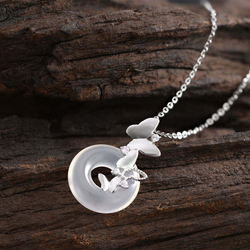 925 Sterling Silver Butterfly Chalcedony Peace Buckle Blessing Luck Necklace Pendant