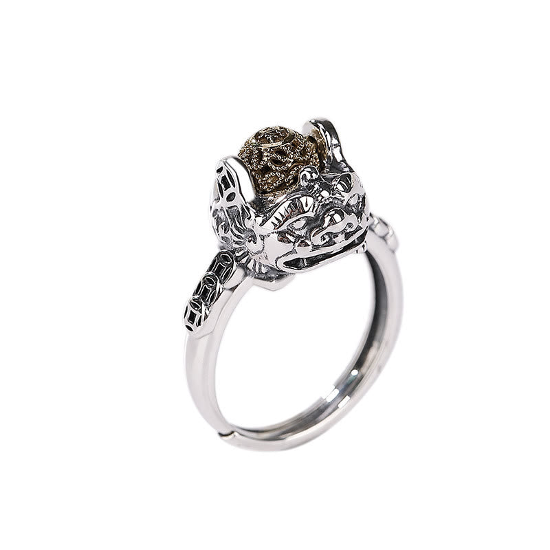 925 Sterling Silver PiXiu Copper Coin Wealth Adjustable Ring