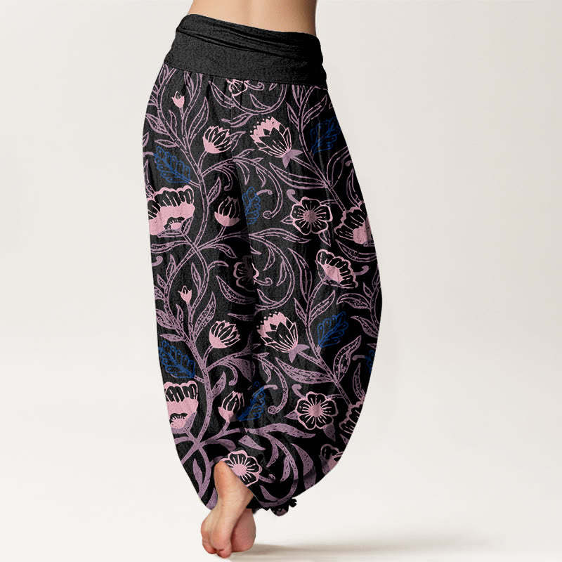 Casual Tulips Flower Vines Design Women's Elastic Waist Harem Pants