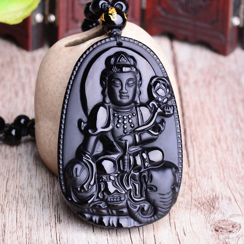 Chinese Zodiac Obsidian mystic zen Amulet Protection Pendant Necklace