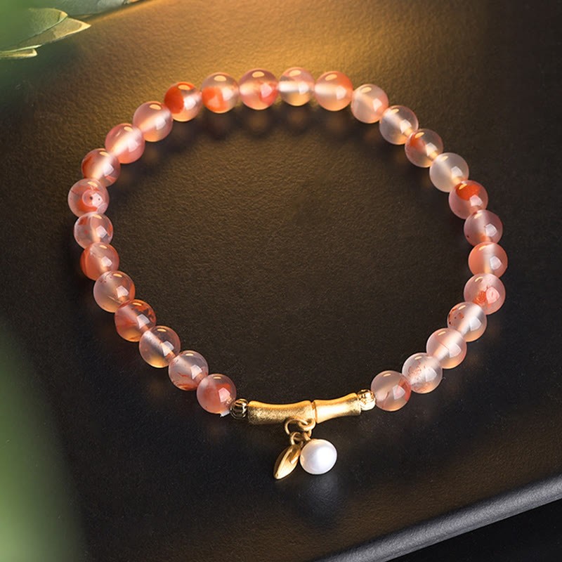 South Red Agate Aquamarine Pearl Hetian Jade Bamboo Flower Fortune Bracelet
