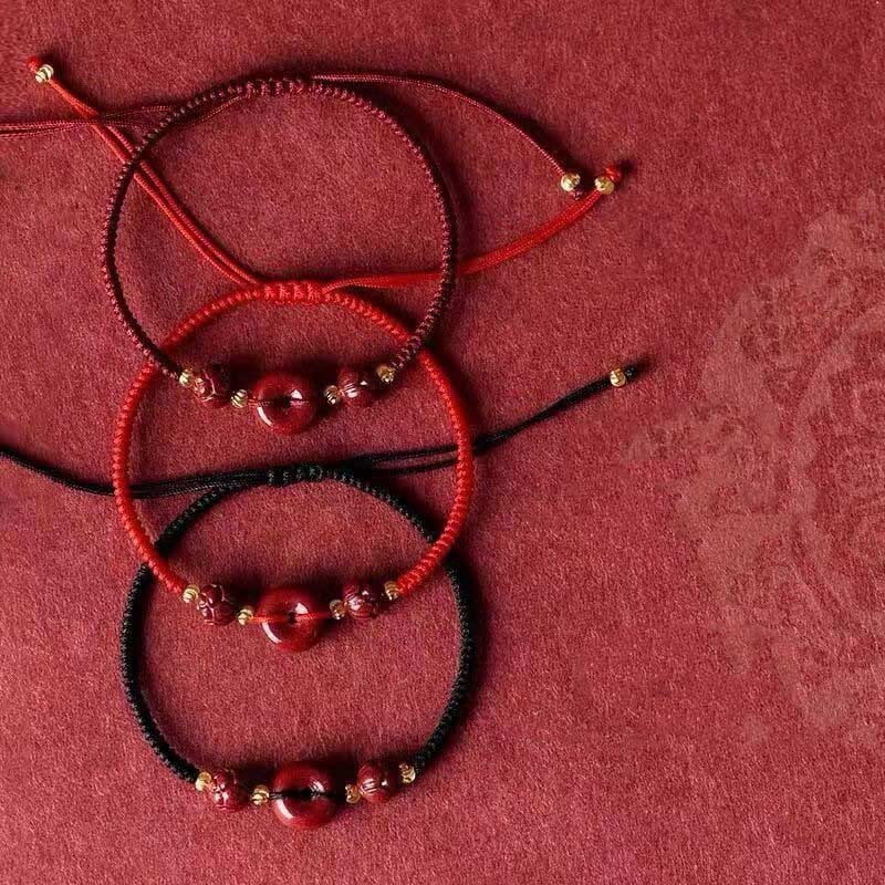 Handmade Cinnabar Peace Buckle Lotus Calm Blessing Braided Rope Bracelet
