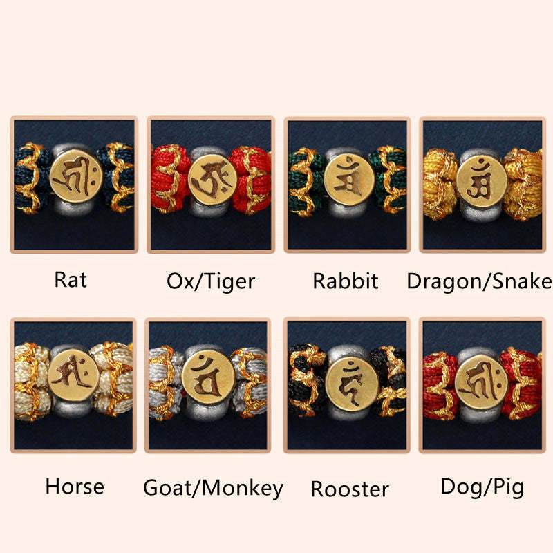 Chinese Zodiac Natal mystic zen Silver Luck Braided String Bracelet