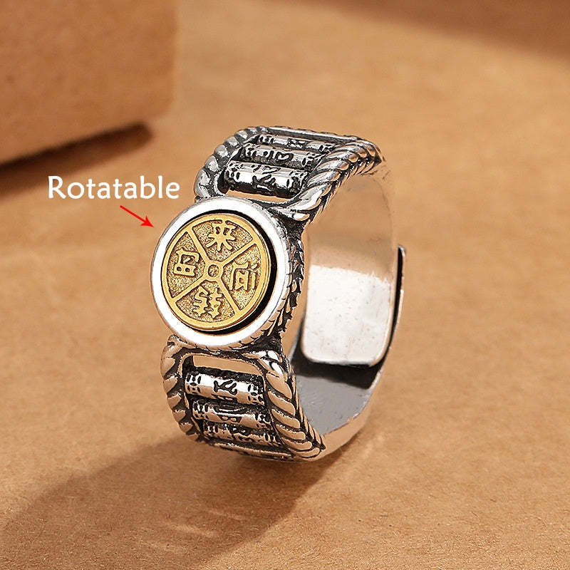 Tibetan Om Mani Padme Hum Carved Design Copper Coin Purity Rotatable Ring