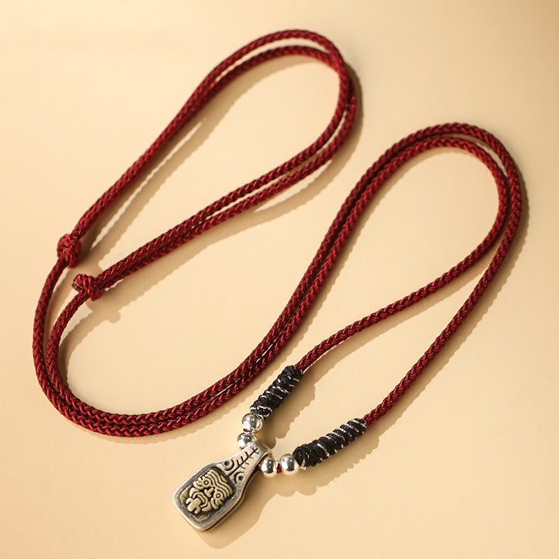Tibetan 925 Sterling Silver Zakiram Goddess of Wealth Protection Rope Necklace Pendant