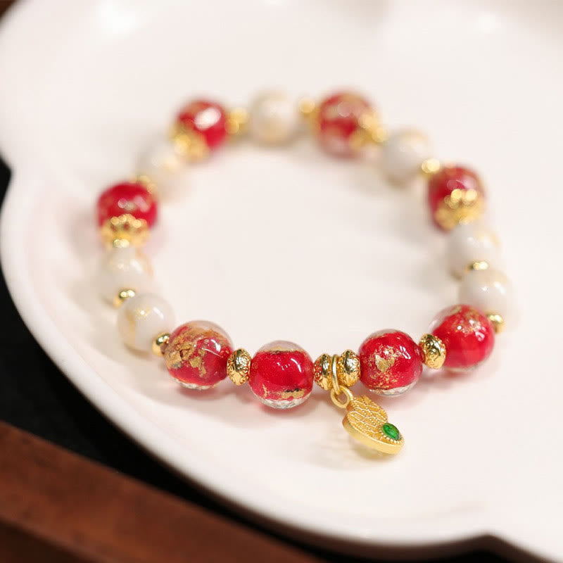 Gourd God Of Wealth Charm Fortune Liuli Glass Bead Incense Ash Porcelain Bead Bracelet