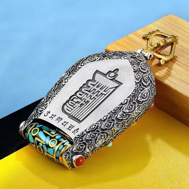 Tibet Chinese Zodiac Natal mystic zen Thangka Prosperity Rotatable Dzi Bead Necklace Pendant