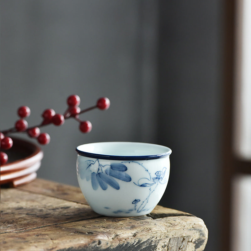 Koi Fish Lotus Flower Leaf Mountains Tree Ceramic Teacup Kung Fu Tea Cup 130ml