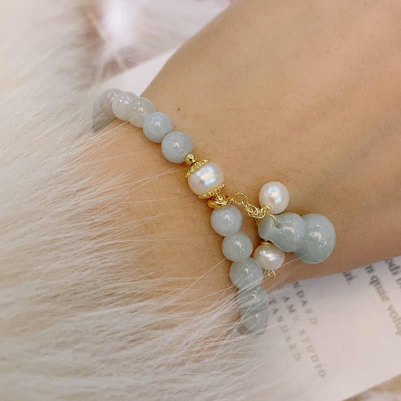 Natural Jade Pearl Gourd Prosperity Luck Bracelet