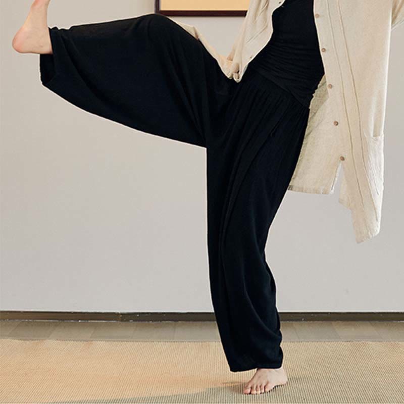 Plain Long Sleeve Coat Jacket Top Wide Leg Pants Zen Tai Chi Yoga Meditation Clothing
