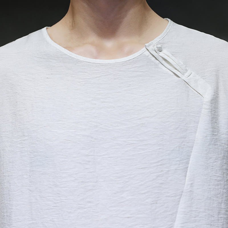 Fall Solid Round Neck Long Sleeve T-Shirt Cotton Men Clothing