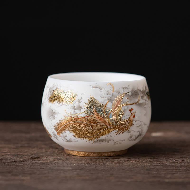 Phoenix Dragon Lotus Deer Ancient Building Koi Fish Ceramic Teacup Kung Fu Tea Cups