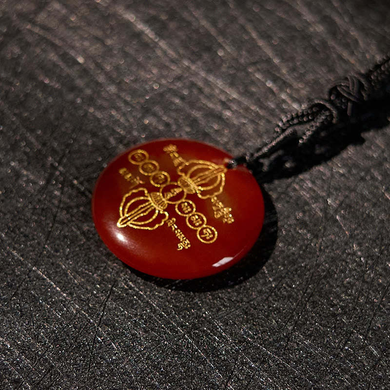 Vajra Dorje Sanskrit Pattern Natural Various Crystal Black Obsidian Fulfilment Necklace Pendant