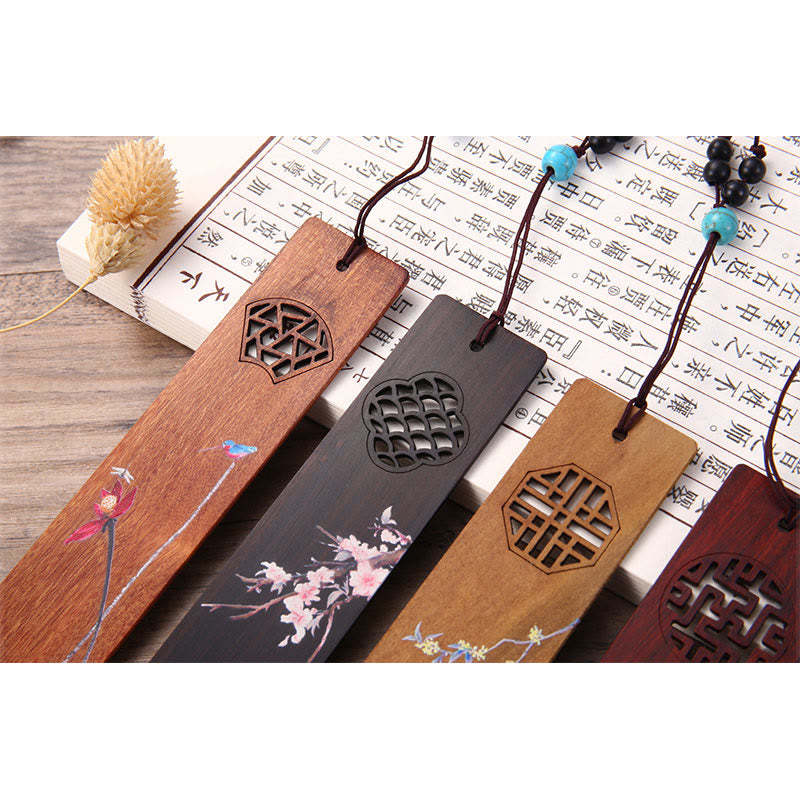 4Pcs Four Seasons Plum Orchid Bamboo Chrysanthemum Peking Opera Mask Wood Bookmarks With Gift Box