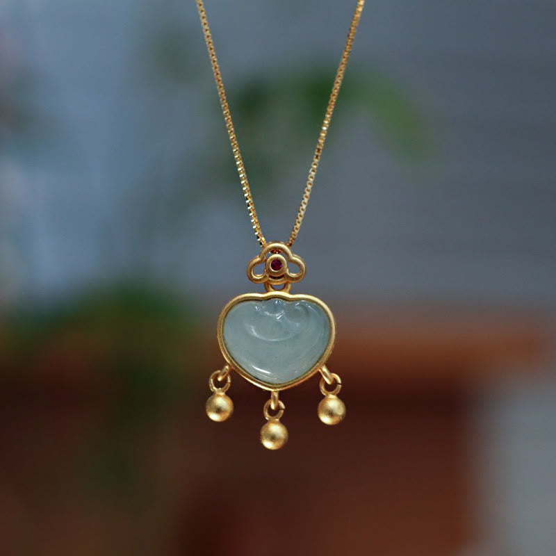 925 Sterling Silver Natural Jade Chalcedony Lock of Good Wishes Luck Necklace Pendant Bangle Bracelet