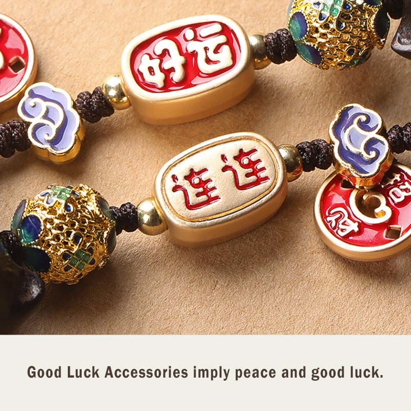 Ebony Wood Lucky Cat Auspicious Cloud Peace Key Chain Phone Hanging Decoration