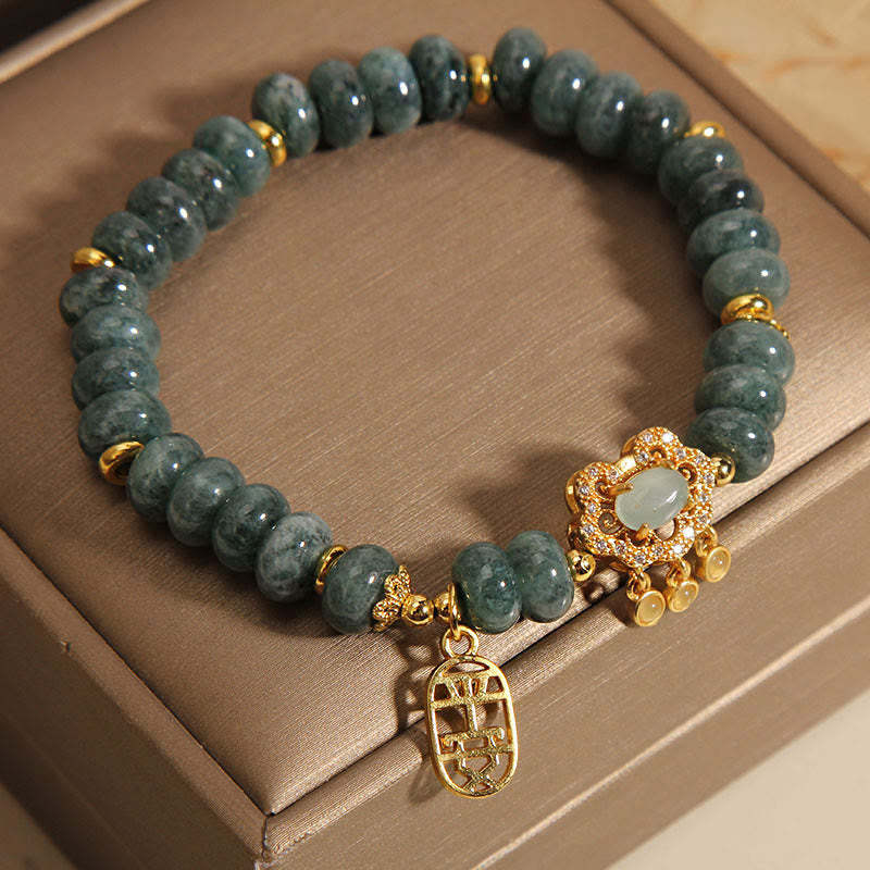 Natural Jade Chinese Lock Charm Peace Luck Abundance Bracelet