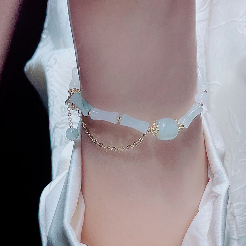 Tianshan White Jade Bamboo Pattern Luck Blessing Bracelet