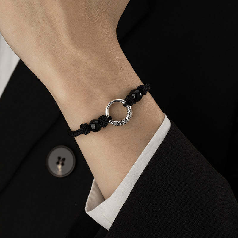 925 Sterling Silver Black Onyx Peace Buckle Protection Bracelet