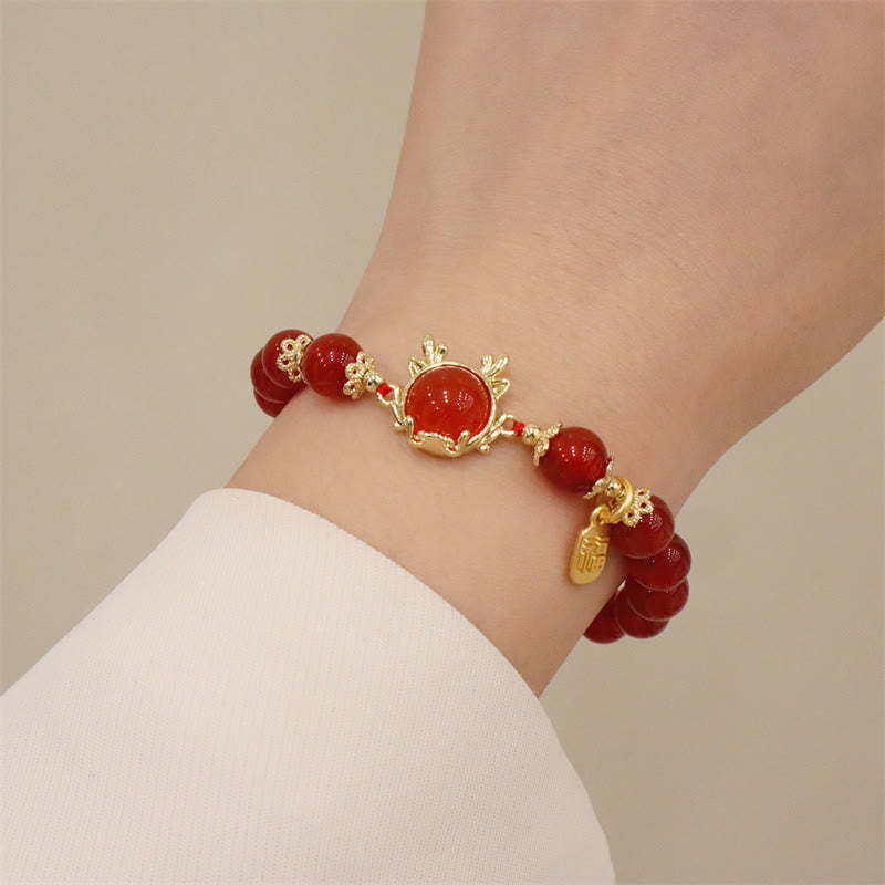 Year of the Dragon Red Agate Jade Peace Buckle Fu Character Success Bracelet (Extra 30% Off | USE CODE: FS30)