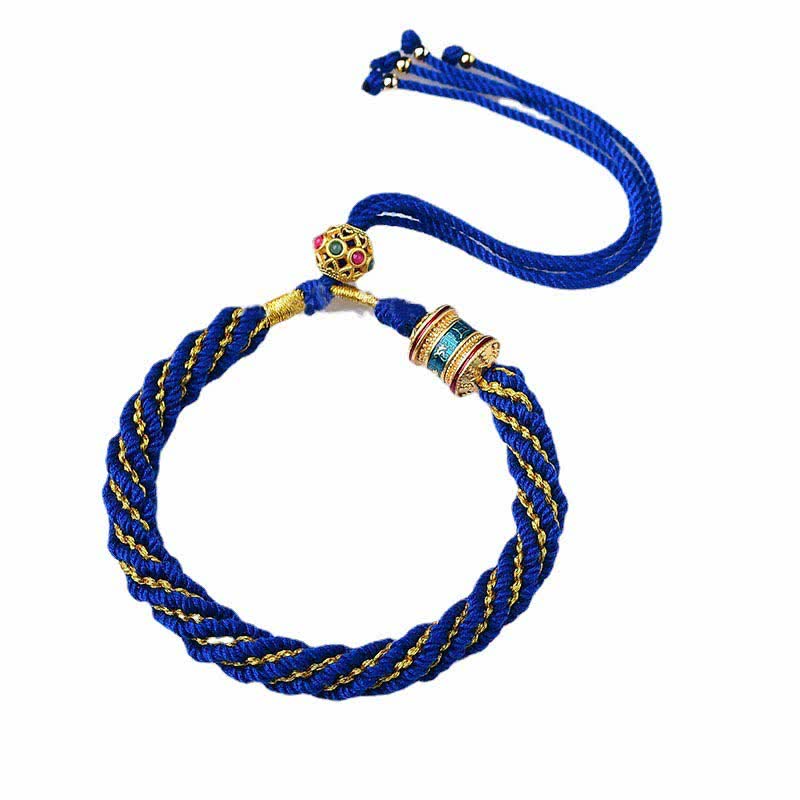 Tibetan Handmade Luck Thangka Prayer Wheel Charm Weave String Bracelet