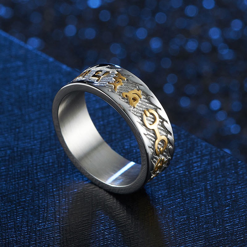 Six True Words Om Mani Padme Hum Swastika Titanium Steel Peace Ring