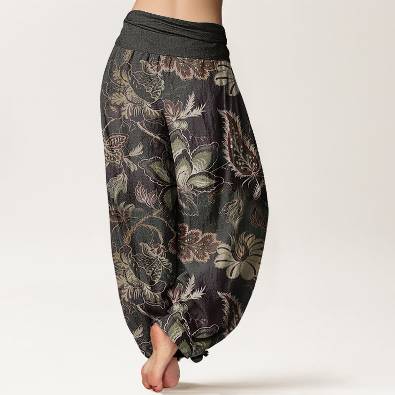 Casual Floral Leaves Women's Elastic Waist Harem Pants