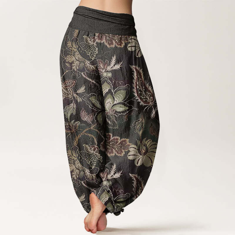 Casual Floral Leaves Women's Elastic Waist Harem Pants