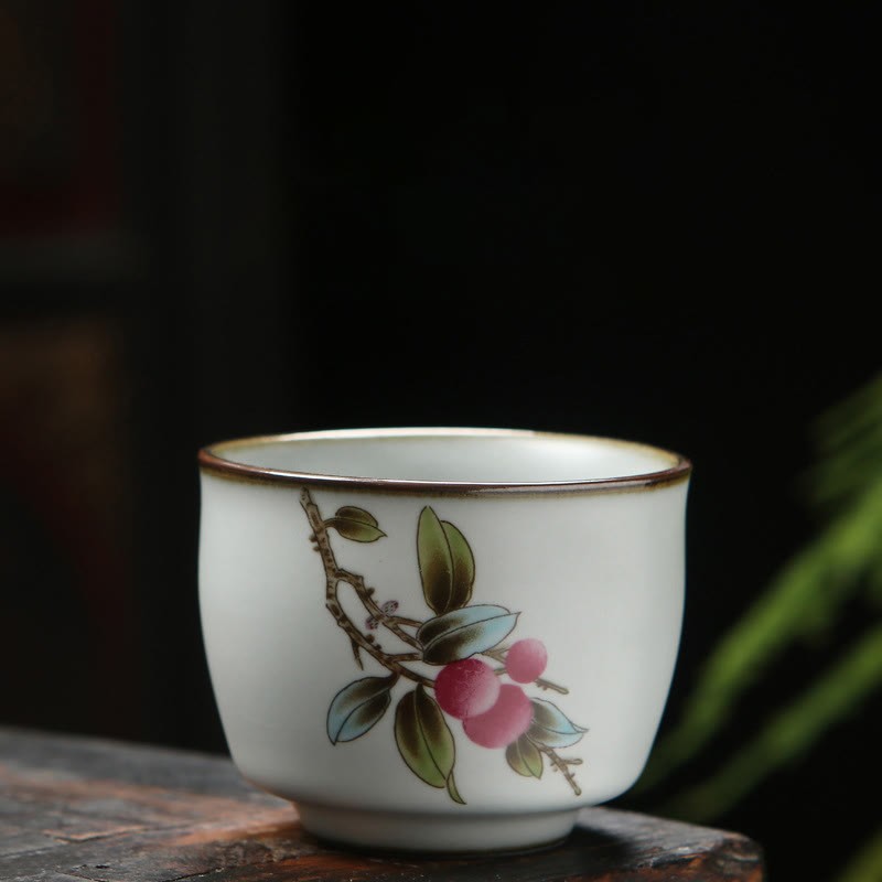 Loquat Lychee Snow Scenery Landscape Grape Apple Ceramic Teacup Kung Fu Tea Cup