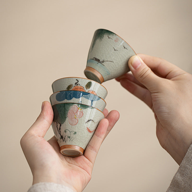 Persimmon Boat Koi Fish Lotus Ceramic Teacup Kung Fu Tea Cup 50ml