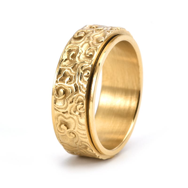 Auspicious Clouds Pattern Carved Titanium Steel Balance Rotatable Ring