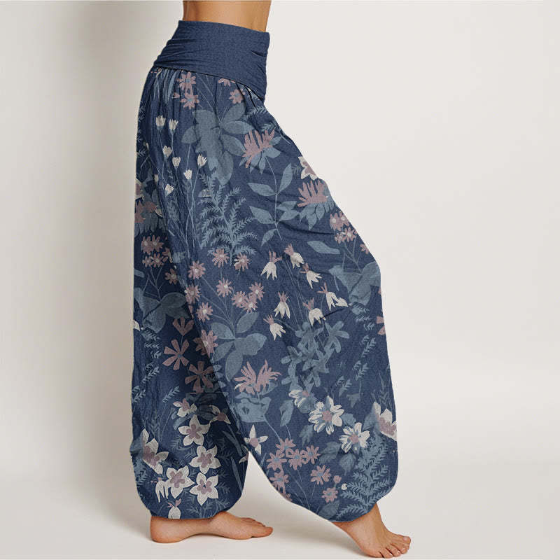 Casual Daisy Flowers Leaves Design Women's Elastic Waist Harem Pants