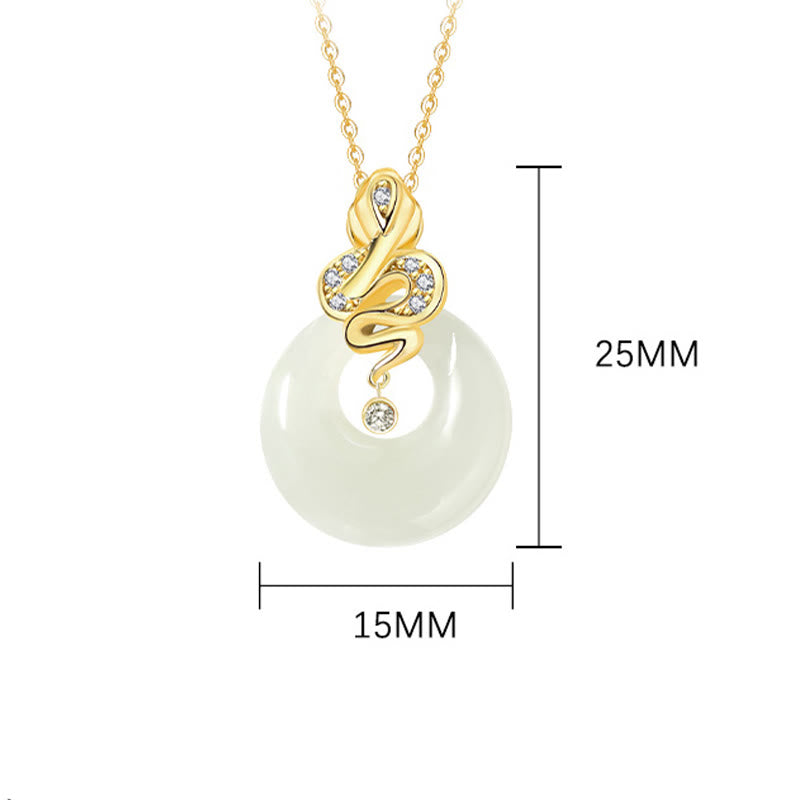 925 Sterling Silver Hetian Jade Year Of The Snake Peace Buckle Luck Blessing Necklace Pendant