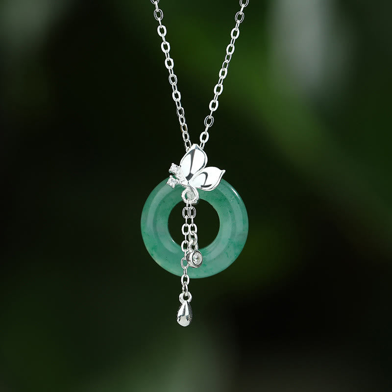 925 Sterling Silver Jade Butterfly Peace Buckle Prosperity Necklace Pendant