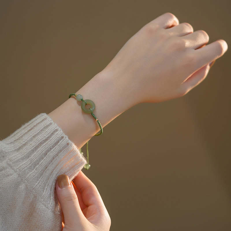Lotus Jade Peace Buckle Bead Luck Happiness Charm String Bracelet