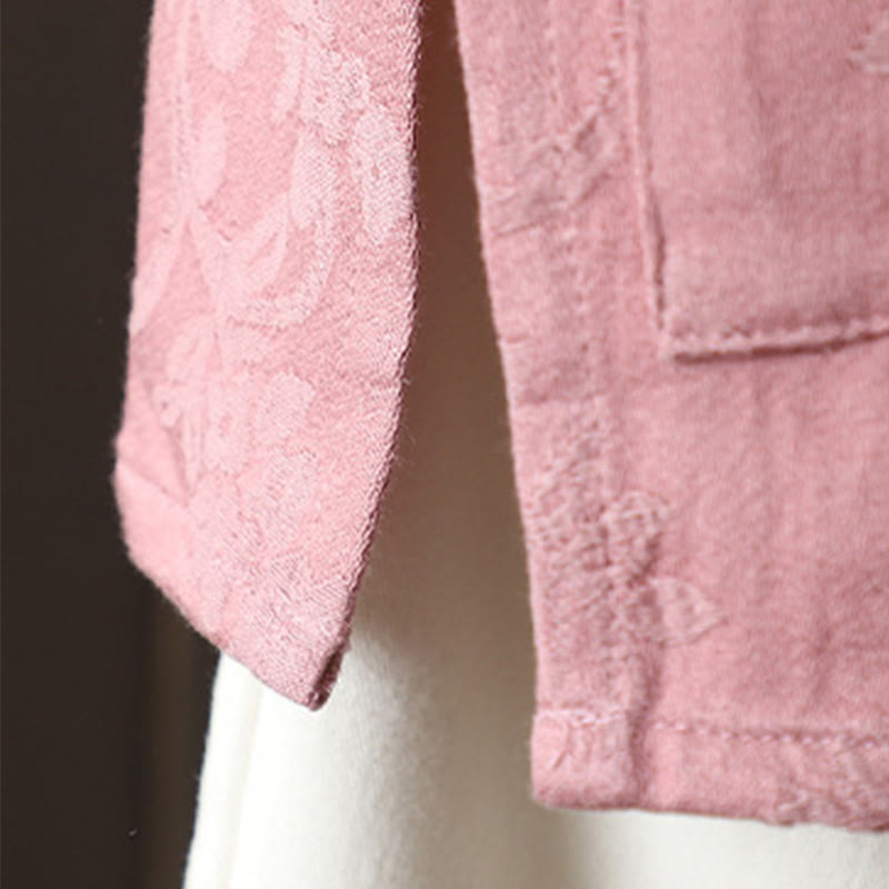 Solid Color Casual Frog-button Ruffle Collar Cotton Linen Women's Jacket Shirts Clothing