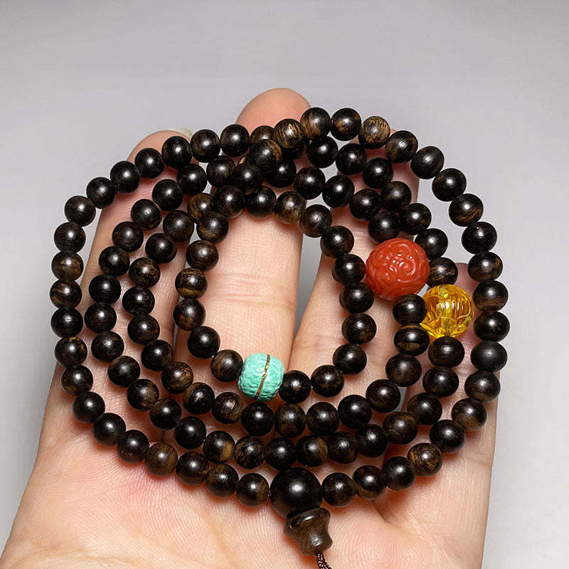 Nha Trang Bai Qinan Agarwood Turquoise Amber Red Agate Strength Meditation Bracelet