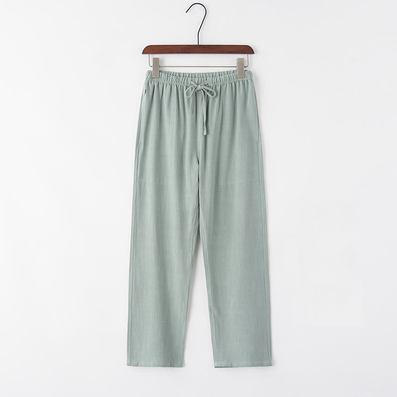 Spring Summer Solid Men's Drawstring Linen Pants With Pockets