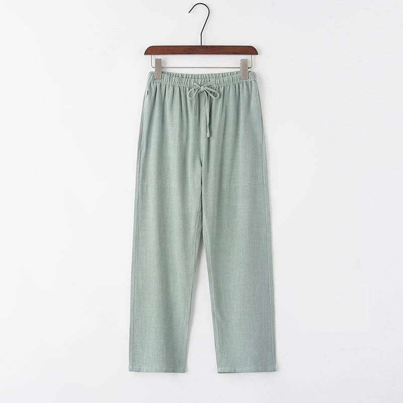 Spring Summer Solid Men's Drawstring Linen Pants With Pockets