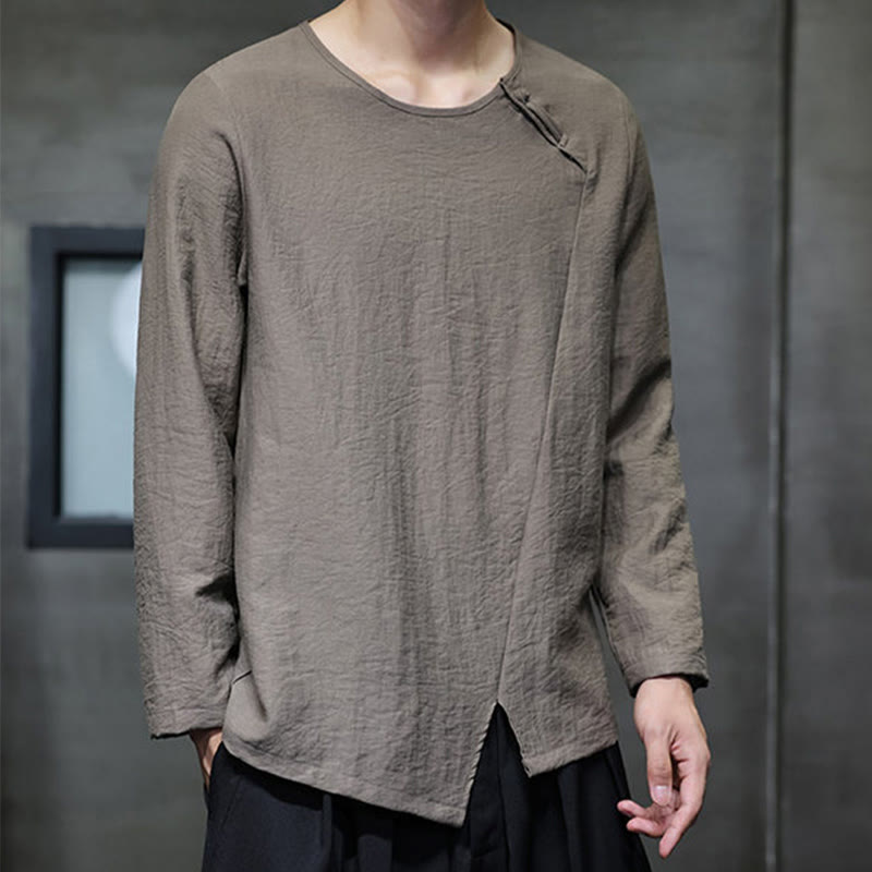 Fall Solid Round Neck Long Sleeve T-Shirt Cotton Men Clothing