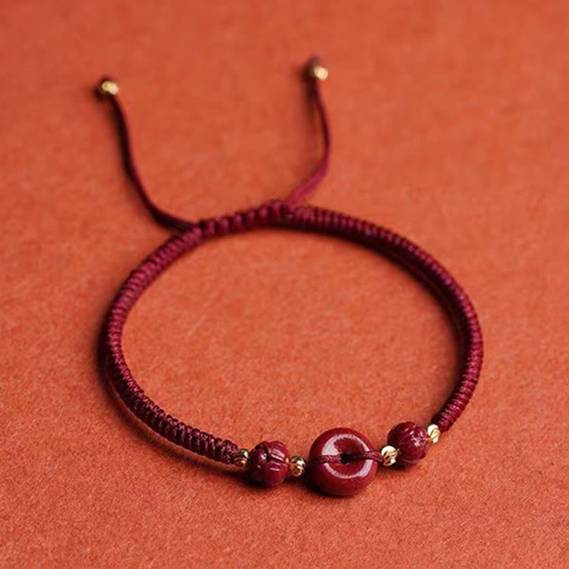 Handmade Cinnabar Peace Buckle Lotus Calm Blessing Braided Rope Bracelet