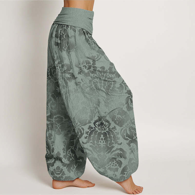 Casual Flower Leaves Design Women's Elastic Waist Harem Pants