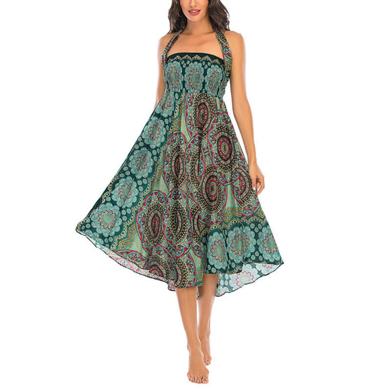 Two Style Wear Bohemian Mandala Flower Lace-up Skirt Dress