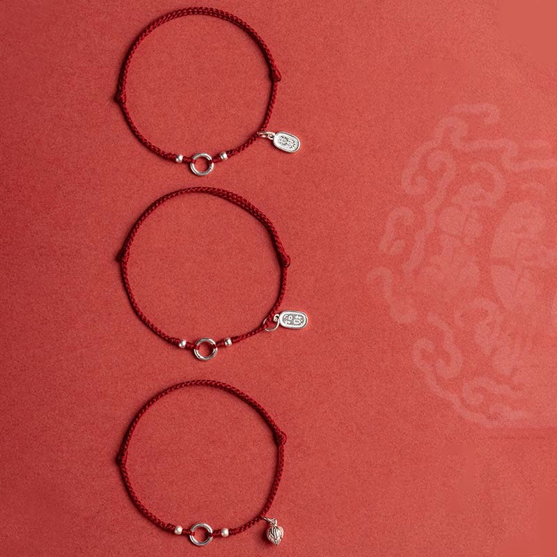 925 Sterling Silver Lucky Fortune Peace Joy Lotus Peace Buckle Red String Bracelet