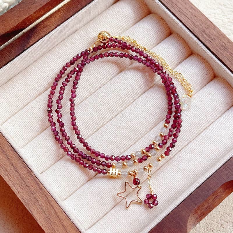 Small Natural Garnet 14k Gold Plated Copper Passion Triple Wrap Bracelet